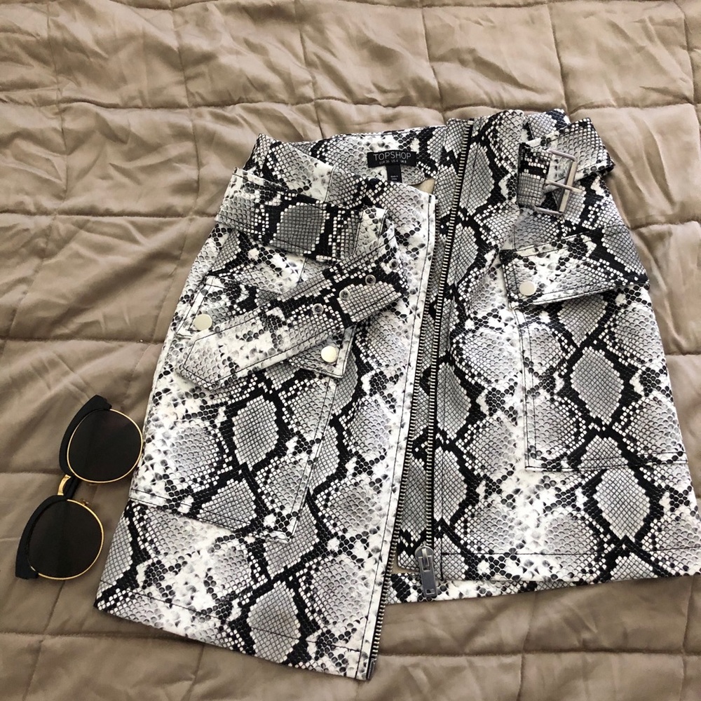 Topshop snake print faux leather skirt